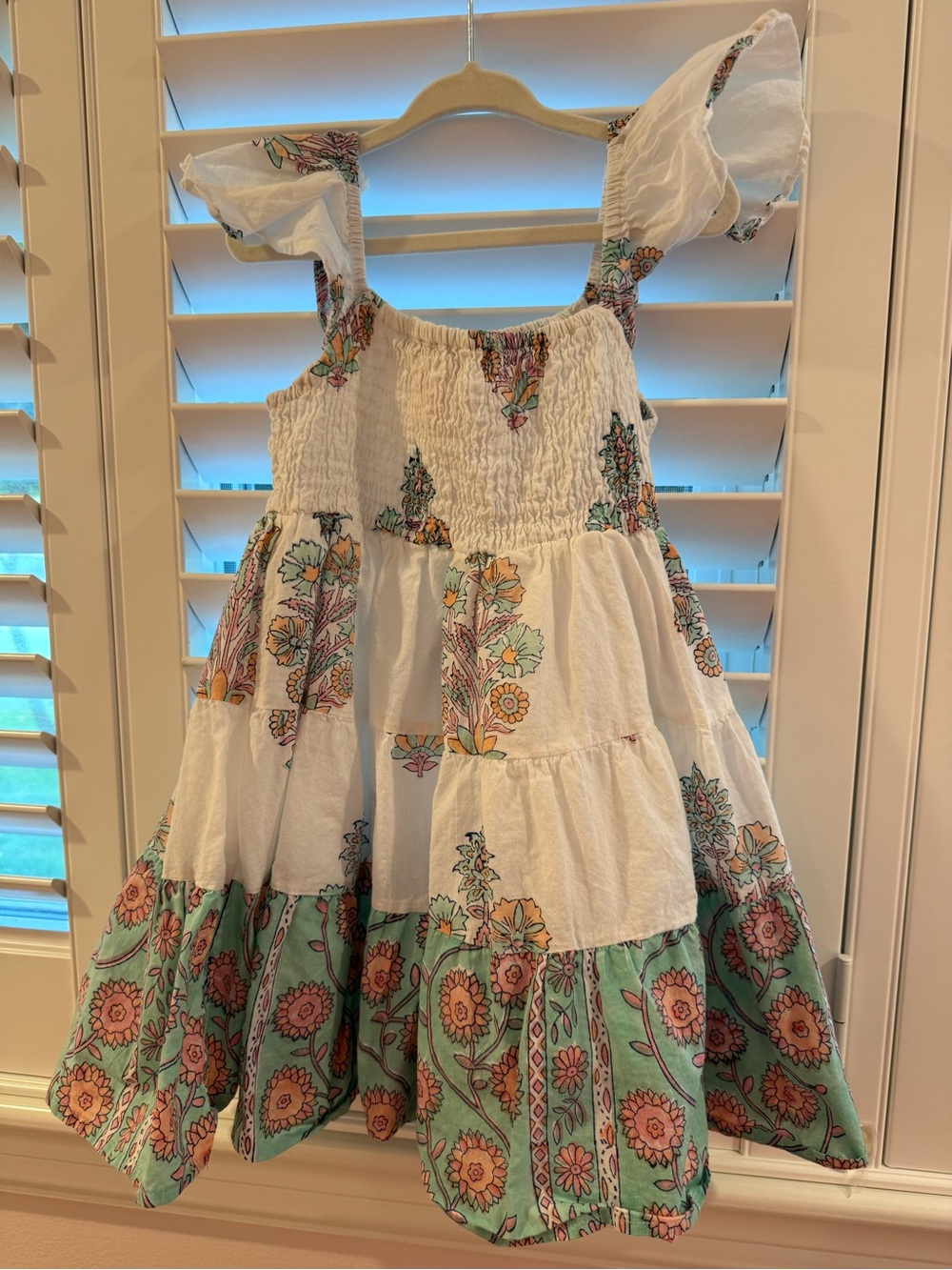 Victoria Dunn White Dress with Mint & Coral Floral Border